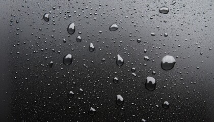 A close-up view of water droplets on a dark surface, showcasing the intricate patterns and reflections created by light on the droplets.