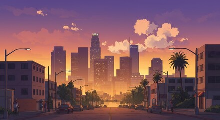 Animated Sunset Cityscape with Vibrant Colors