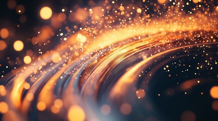 Fototapeta premium Glowing Particles Swirling Abstractly in Dark Background, Dynamic Energy Motion, Visual Effects