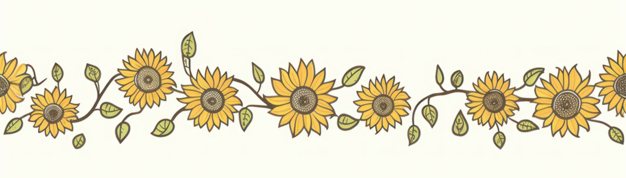 yellow sunflowers border with green leaves clip art preview