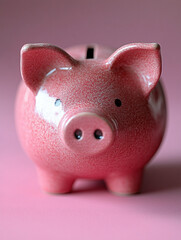 Decorative pink piggy bank on a soft pink background
