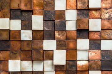 Copper and white square tiles wall design