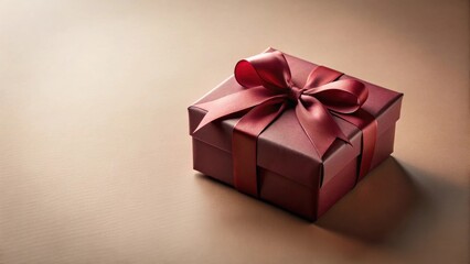 Obraz premium A maroon gift box tied with a rich burgundy satin ribbon, perfect for a special occasion celebration