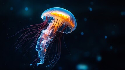 Glowing Jellyfish in Deep Ocean Waters