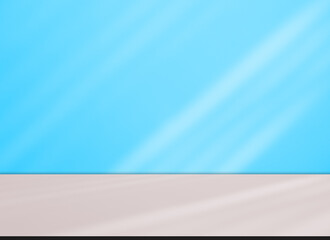 Obraz premium Backround blue abstract shadow on wall floor table podium for presentation product aesthetics cosmetic premium, blank architecture pastel minimal backdrop organic calm, loft platform summer