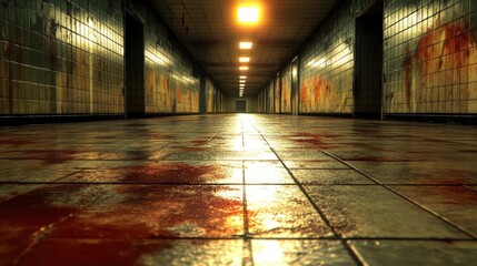 Bloody Hallway, Dark Tiles, Horror Setting
