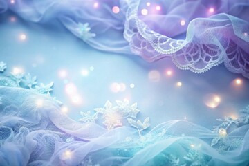 Dreamy Pastel Tulle Fabric with Delicate Lace Embellishments and Sparkling Lights, Perfect for Elegant Backgrounds or Festive Designs