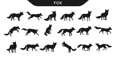 Collection of fox silhouettes in various poses