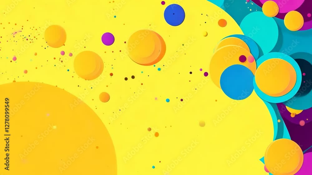Poster a colorful background with many small circles. some of the circles are yellow, some are orange, and 