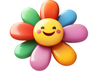 Colorful smiling flower with a happy face isolated on white background