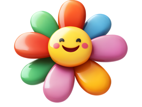  Colorful smiling flower with a happy face isolated on white background