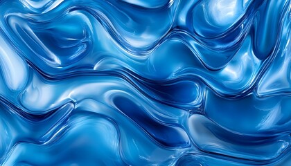 Obraz premium Abstract blue wavy and fluid background with glossy effect