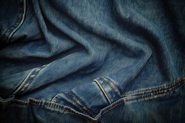 Naklejka premium Close-up view of textured blue denim fabric with visible stitching details.