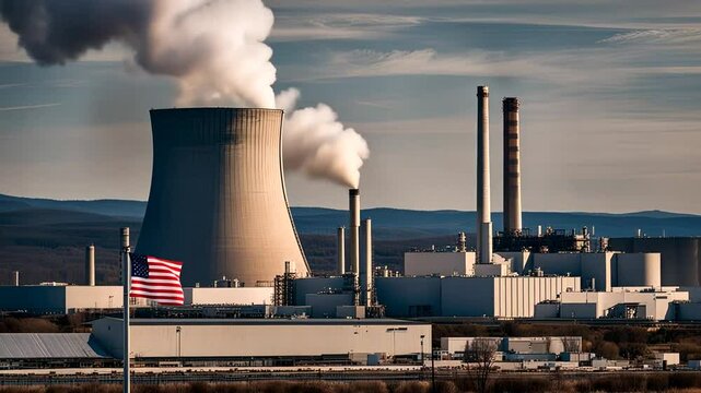 Nuclear power plant with the US flag.