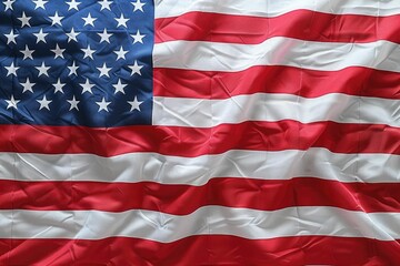 Obraz premium A close-up shot of a rumpled American flag, showcasing its vibrant red and white stripes and blue field of stars.