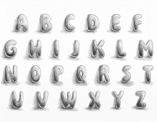 Sketched font, full alphabet. Grey letters on white background, simple design