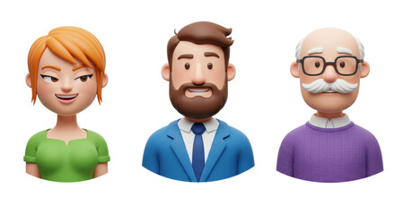 3D illustration of smiling people close up portraits set. Cute cartoon business men and women avatars, multi ethnic male and female characters faces, isolated on white