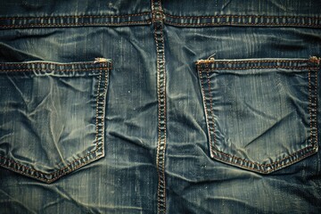 Fototapeta premium Close-up view of worn denim jeans, showcasing texture and back pockets.