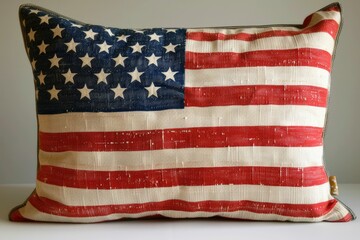 Obraz premium American flag-themed pillow with a vintage, distressed look.