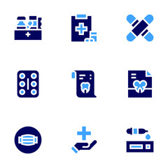 Medical icon set. Bold style. Duotone colors. medical, x ray, medical test, medication, use mask, diagnose