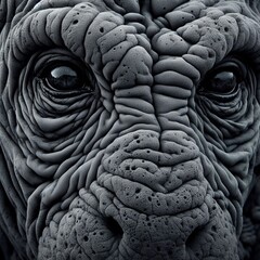 Rough grey almost rock like skin with black eyes