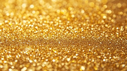 Golden glittering bokeh background featuring shimmering sparkles and defocused circles ideal for festive designs and elegant presentations

