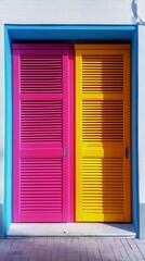 Fototapeta premium Vibrant Pink and Yellow Doors - A Colorful Architectural Detail