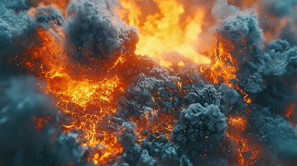Fiery Eruption of Lava and Smoke in a Volcanic Explosion Scene