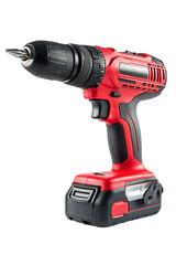 Isolated Modern Red and Black Cordless Drill