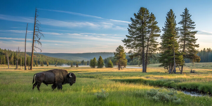 Wild Bison Roaming in a National Park, Showcasing the Beauty of Wildlife