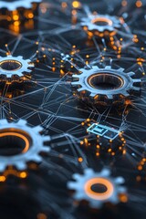 Fototapeta premium Gears and Networks: Digital Technology Concept