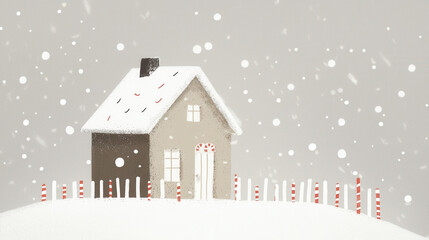 Fototapeta premium cozy gingerbread house with candy cane fences in snowy landscape, evoking festive winter atmosphere