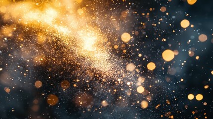 Fototapeta premium Golden Sparkles and Dust on Dark Background for Creative Projects
