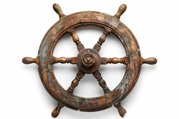 Papier peint photo intissé A weathered, antique ship's wheel, showcasing nautical history and craftsmanship.