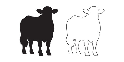 Black and White Cow Design - Simple Cow Silhouette - Cow Vector - Cow Illustration - Cow Vector - Cow Outline Vector - Cow Icon
