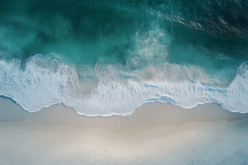 Overhead View of White Sandy Beach And Small Ocean Waves