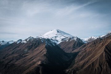 View of the highest mountain in Europe and the valley. Elbrus