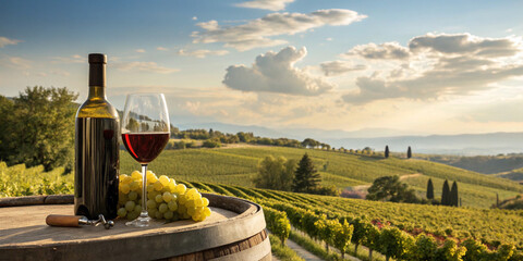 A Bottle of Excellent Wine with a Glass and Grapes for Elegant Dining Experiences