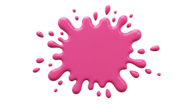 Cartoon drop and splatter. pink stain of paint and ink with splashes. 3d render