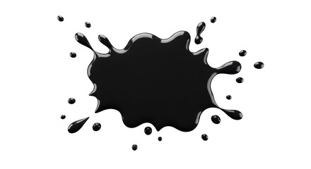 Cartoon drop and splatter. black stain of paint and ink with splashes. 3d render
