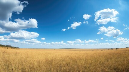 A panoramic shot of a vast, endless savannah stretching as far as the eye can see.