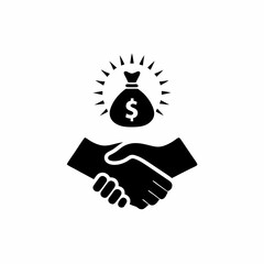 Trusted Finance Icon, Money Bag with Handshake Symbol for Financial Security and Financial Deal