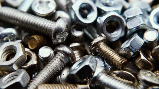Various bolts and nuts close up