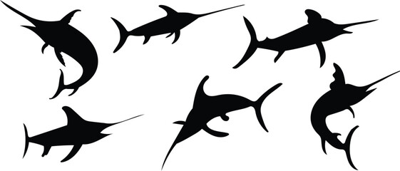Silhouette swordfish isolated on white background, vector illustration