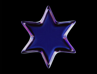 3d abstract crystal glass star. Glossy iridescent geometric shape. 3d vector star icon