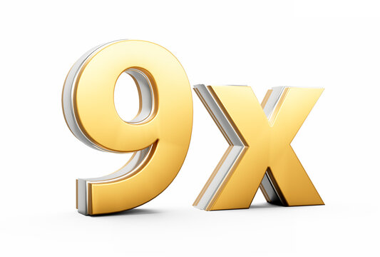 Golden Shiny 9x Symbol Nine x Icon For Advertising And Dynamic Sales Presentations 3D Illustration