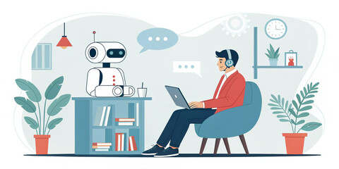 Engaging Customers: Businessman Using Digital Chatbot Application for Interaction