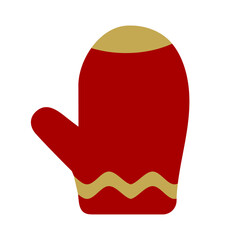 Red mitten with simple ornamental elements flat icon vector illustration.