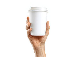 hand holding a white cup