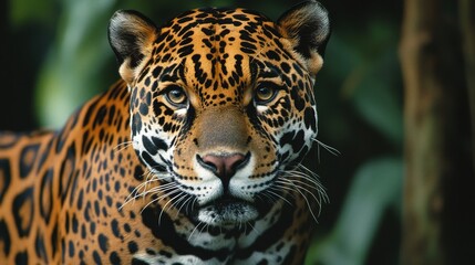 Fototapeta premium Majestic Jaguar Portrait in the Lush Jungle